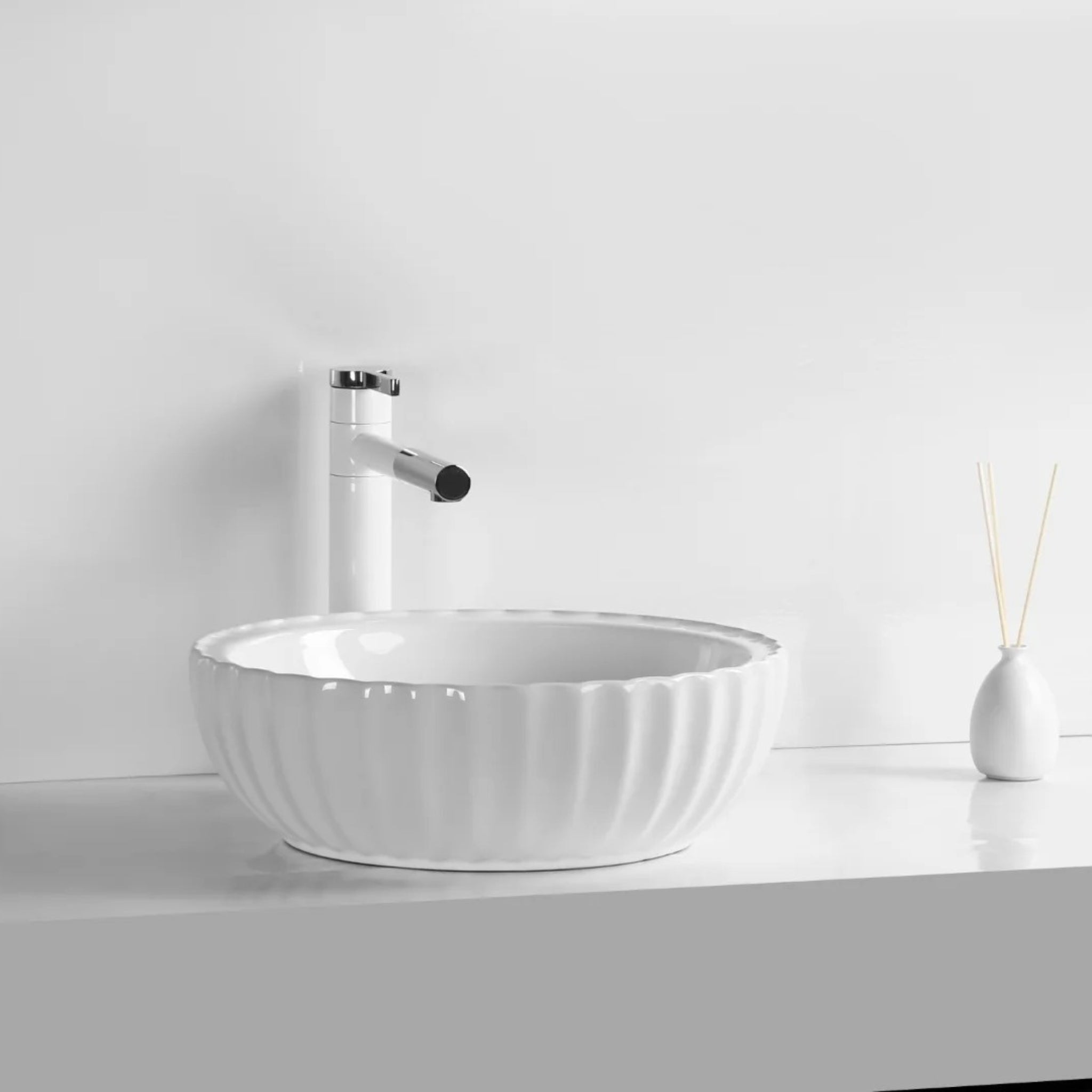 INFINITY CERAMIC ART BASIN ROUND ABOVE COUNTER GLOSS WHITE 400MM