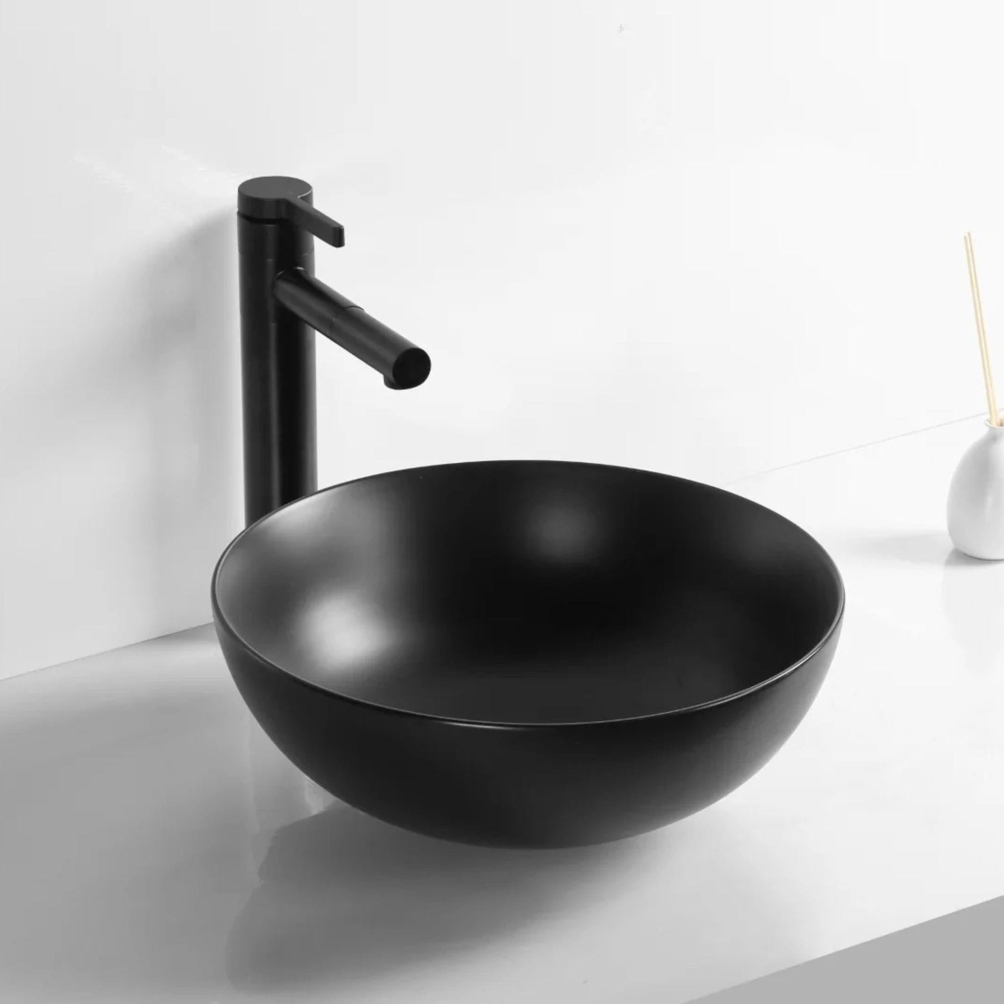 INFINITY ABOVE COUNTER CERAMIC BASIN ROUND MATTE BLACK 400MM