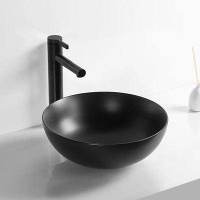 INFINITY ABOVE COUNTER CERAMIC BASIN ROUND MATTE BLACK 400MM