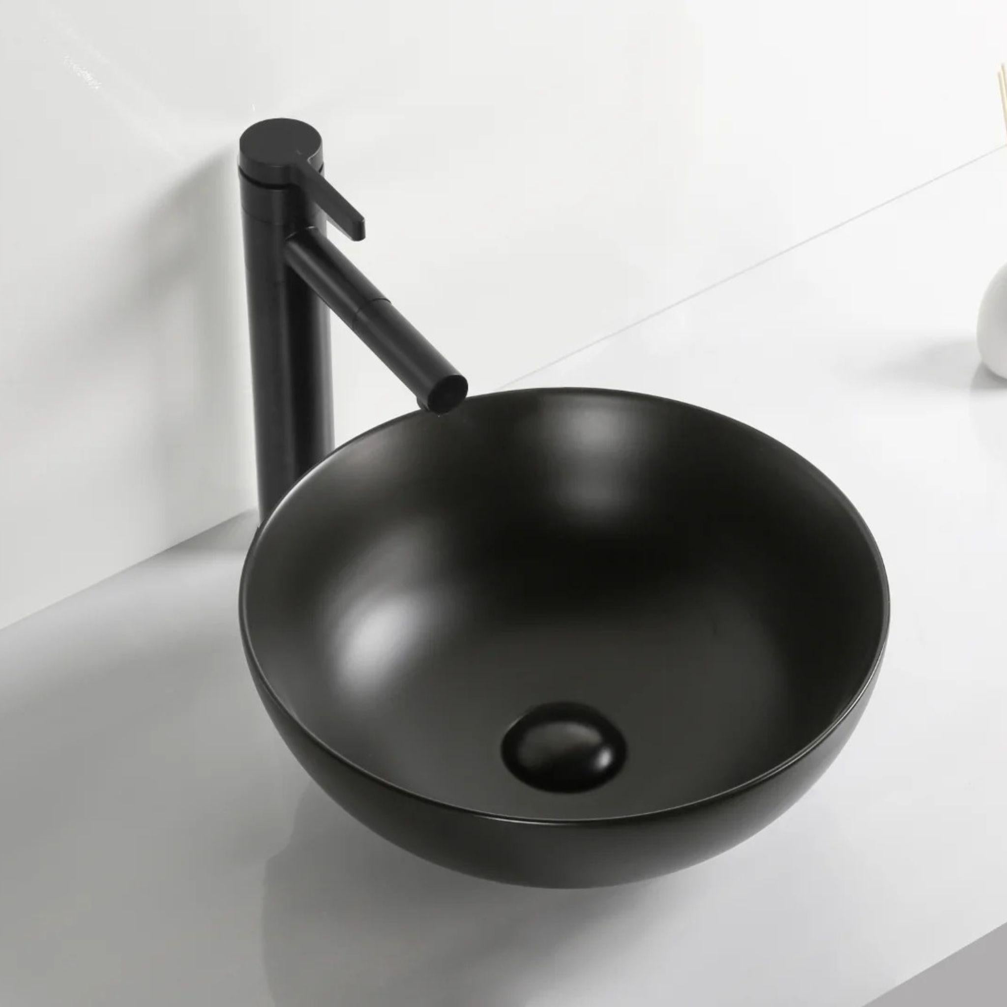 INFINITY ABOVE COUNTER CERAMIC BASIN ROUND MATTE BLACK 400MM