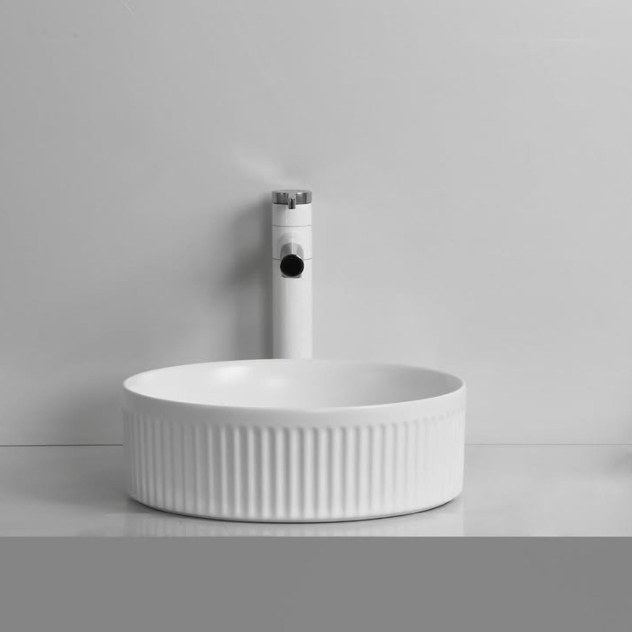 INFINITY ABOVE COUNTER CERAMIC BASIN ROUND MATTE WHITE 360MM