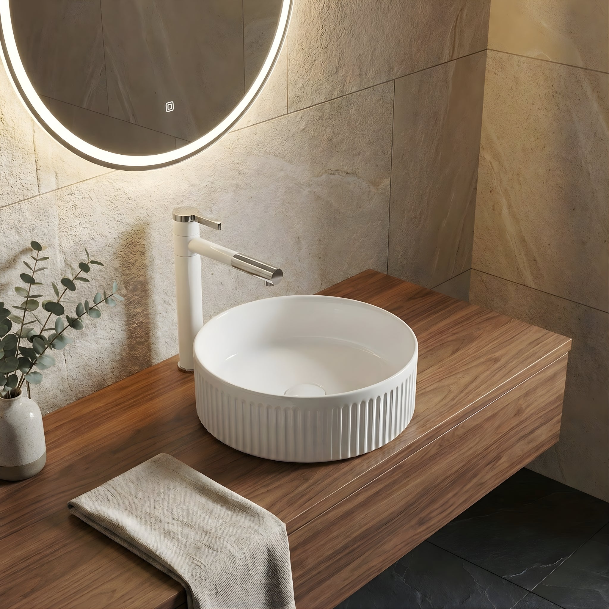 INFINITY ABOVE COUNTER CERAMIC BASIN ROUND GLOSS WHITE 360MM