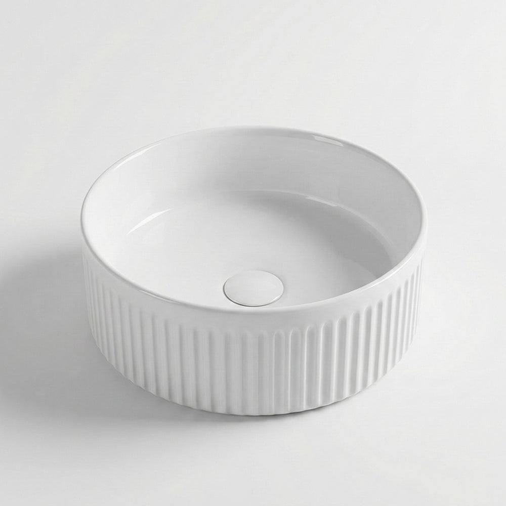INFINITY ABOVE COUNTER CERAMIC BASIN ROUND GLOSS WHITE 360MM