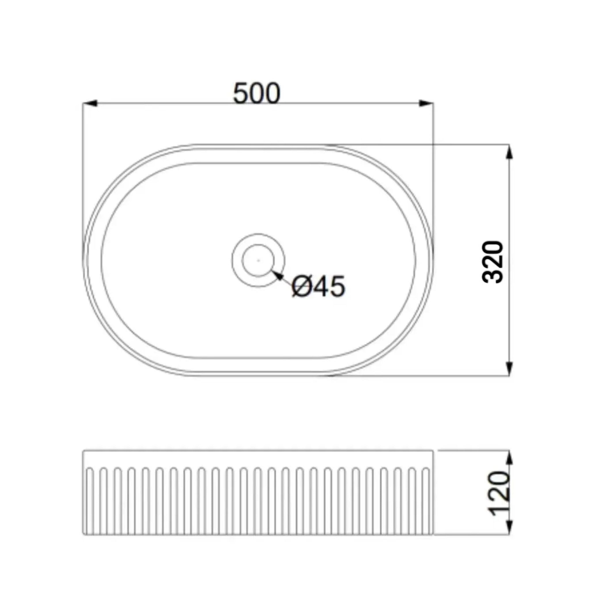 INFINITY ABOVE COUNTER CERAMIC BASIN OVAL MATTE BLACK 500MM