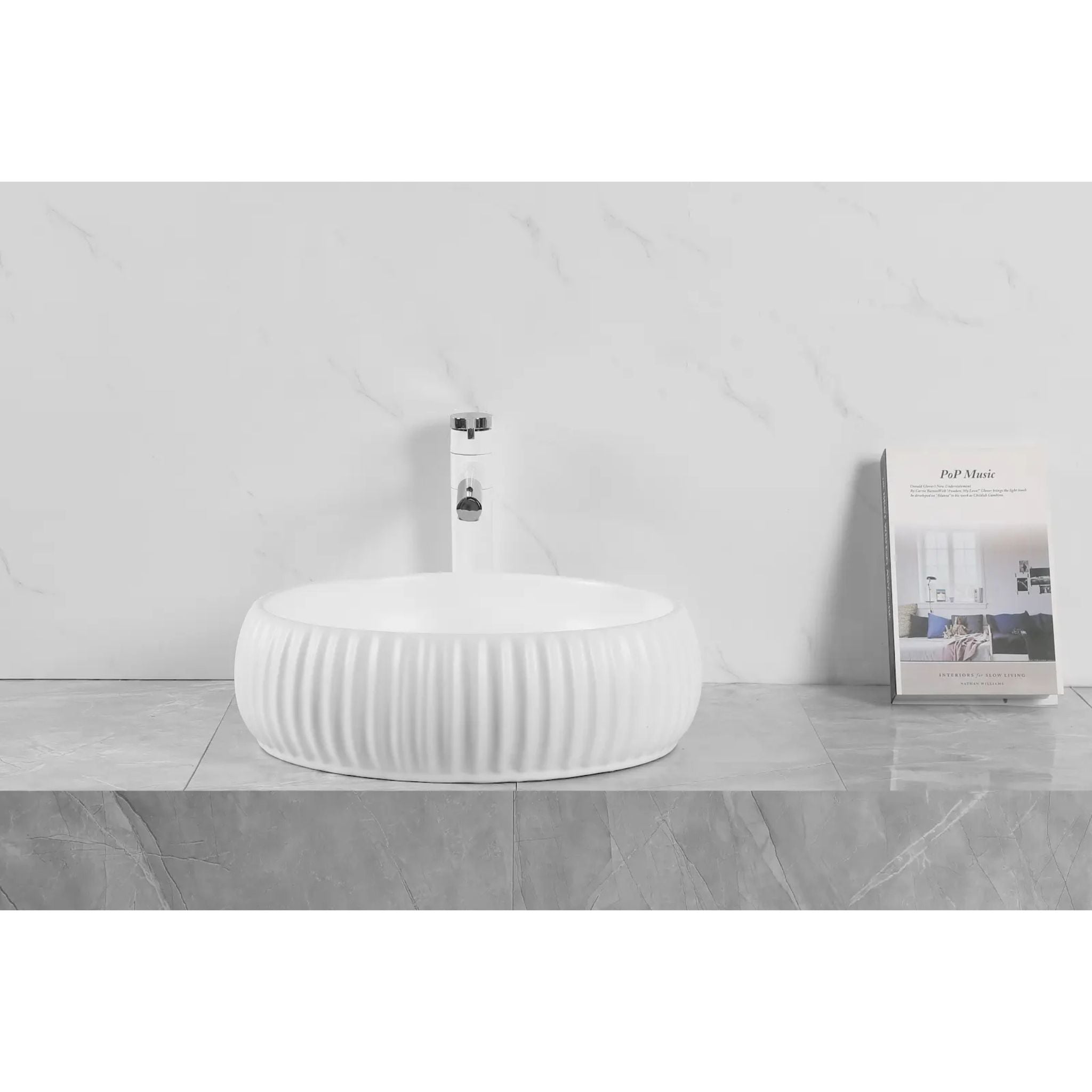 INFINITY ABOVE COUNTER CERAMIC BASIN ROUND MATTE WHITE 420MM