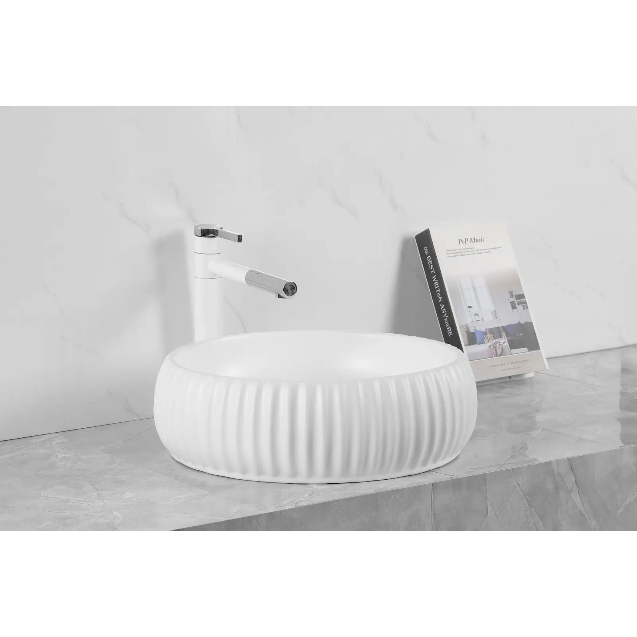 INFINITY ABOVE COUNTER CERAMIC BASIN ROUND MATTE WHITE 420MM