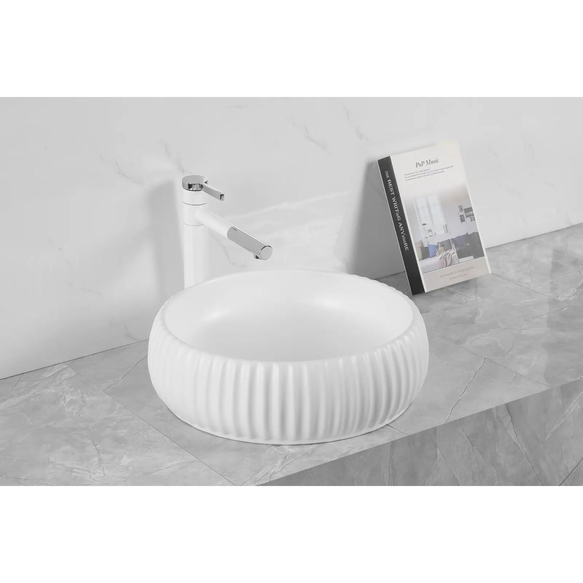 INFINITY ABOVE COUNTER CERAMIC BASIN ROUND MATTE WHITE 420MM
