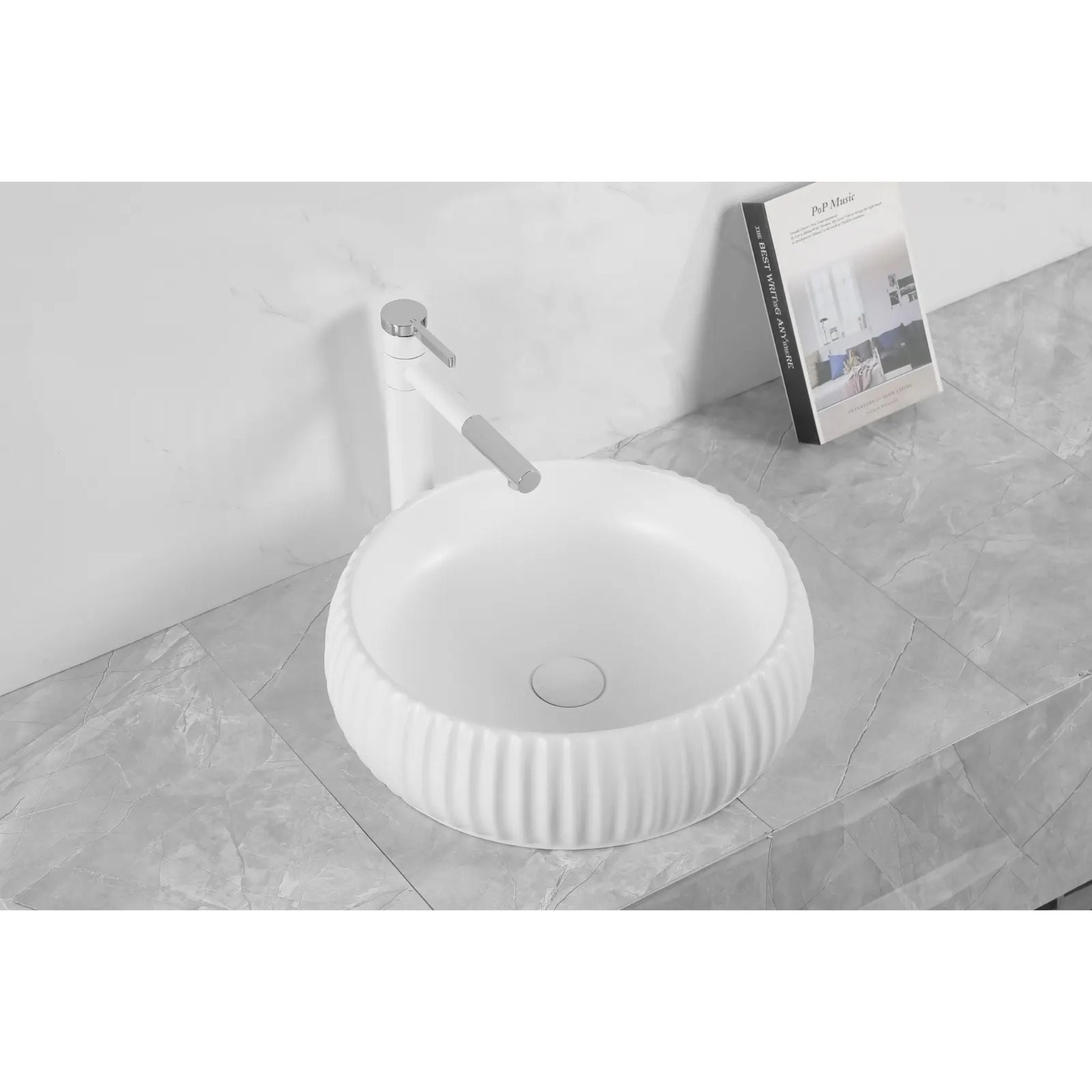 INFINITY ABOVE COUNTER CERAMIC BASIN ROUND MATTE WHITE 420MM
