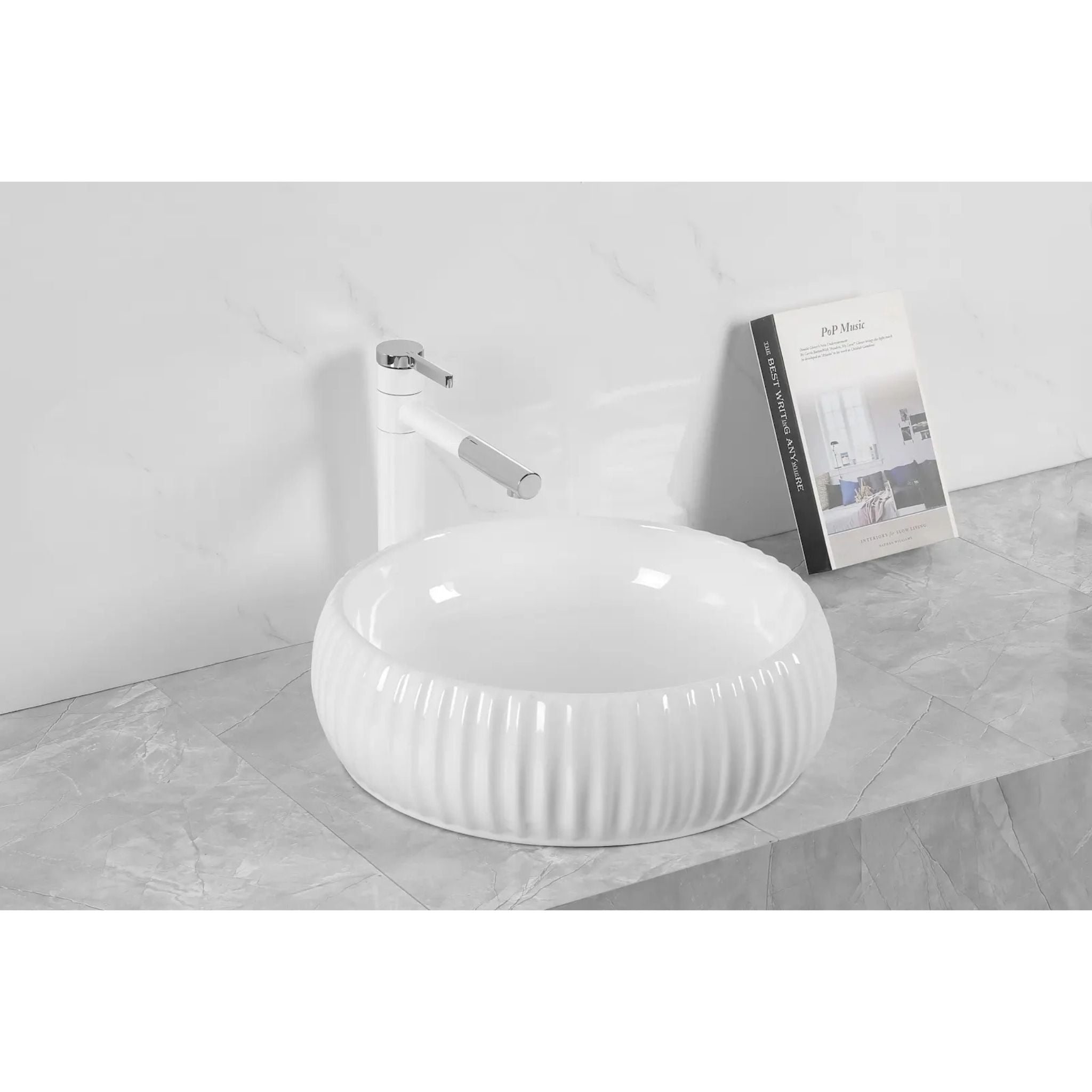 INFINITY ABOVE COUNTER CERAMIC BASIN ROUND GLOSS WHITE 420MM