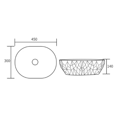 INFINITY ABOVE COUNTER CERAMIC BASIN OVAL GLOSS WHITE 450MM