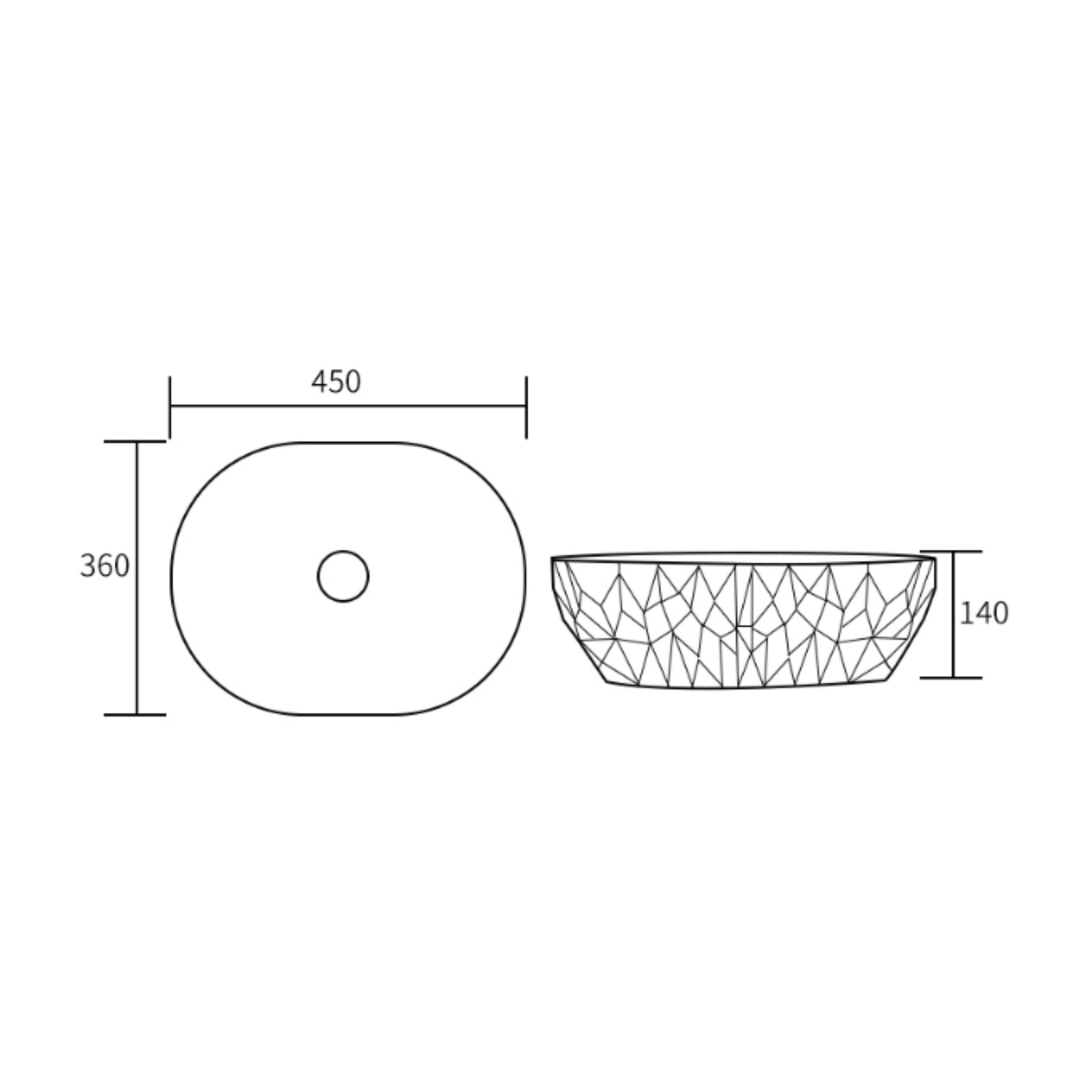 INFINITY ABOVE COUNTER CERAMIC BASIN OVAL MATTE WHITE 450MM