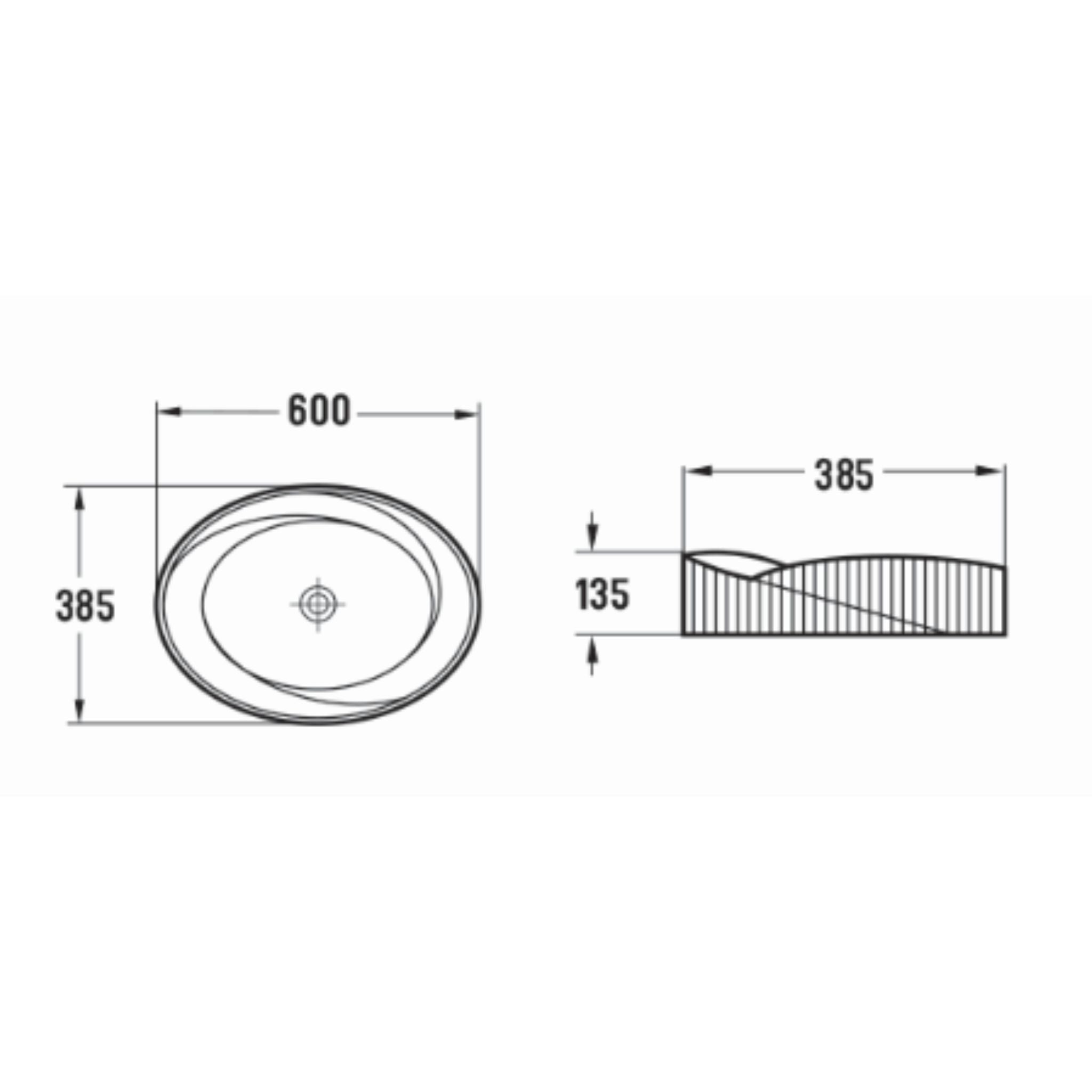 INFINITY ABOVE COUNTER CERAMIC BASIN OVAL GLOSS WHITE 600MM