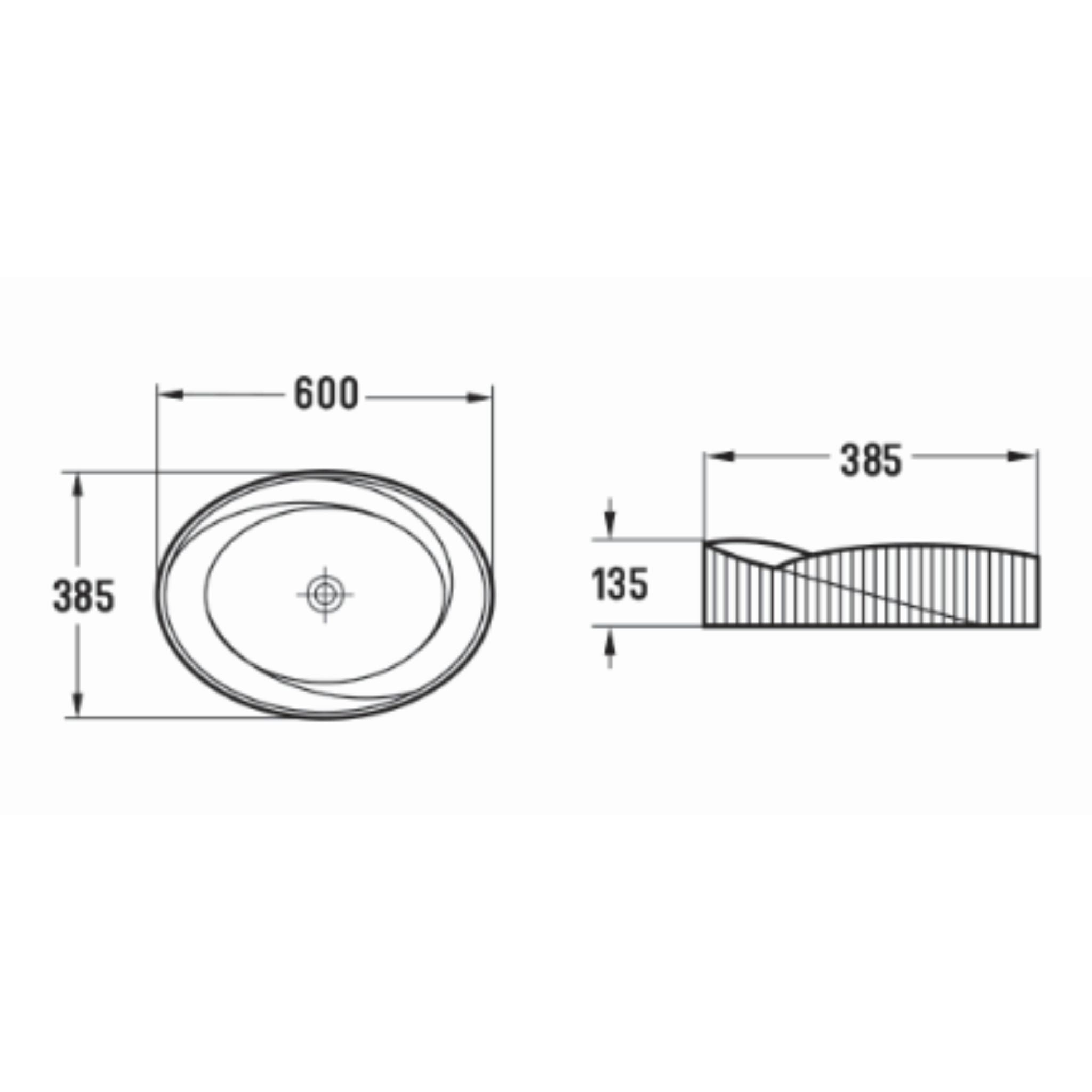 INFINITY ABOVE COUNTER CERAMIC BASIN OVAL GREY 600MM