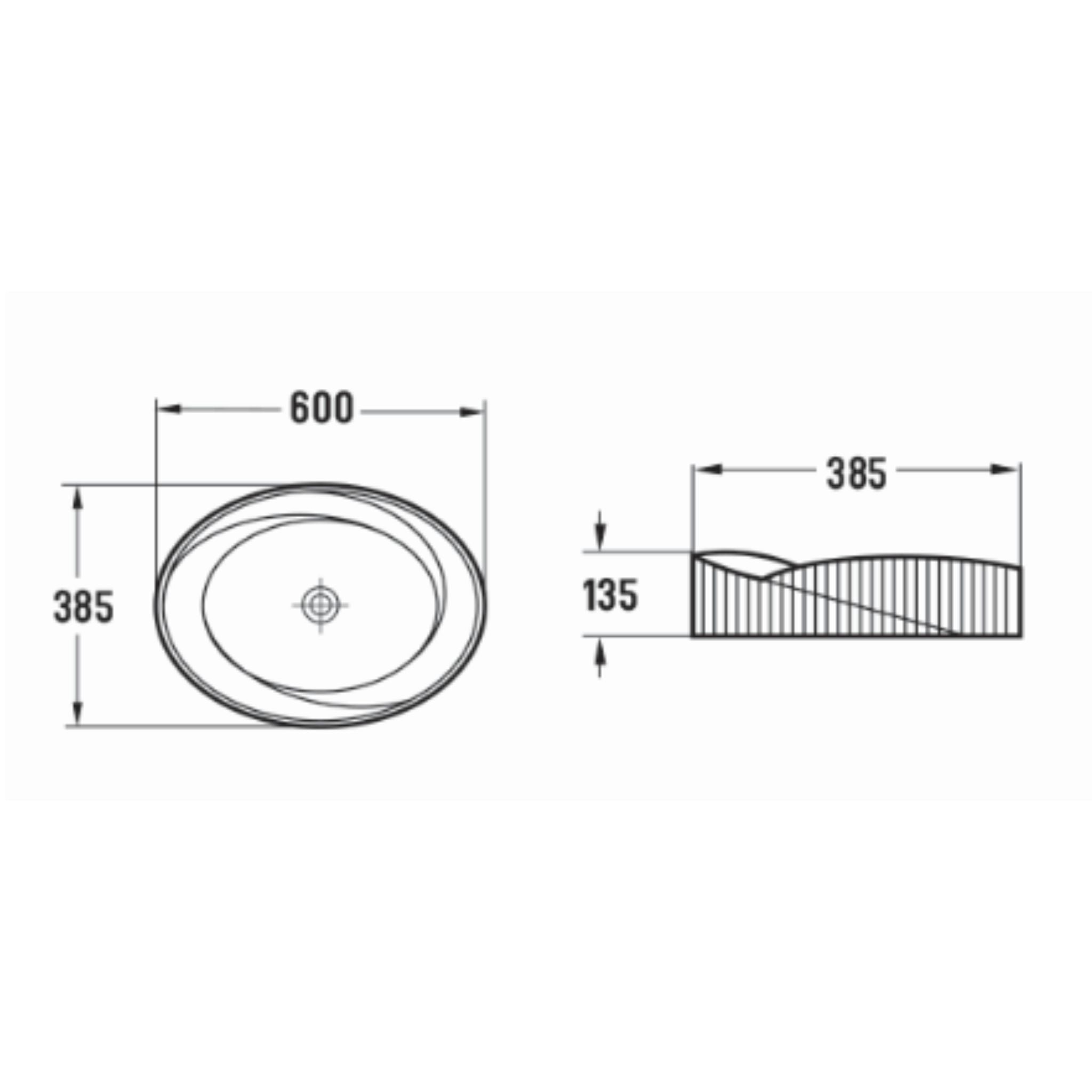 INFINITY ABOVE COUNTER CERAMIC BASIN OVAL MATTE BLACK 600MM