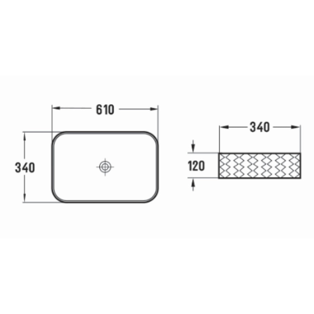 INFINITY ABOVE COUNTER CERAMIC BASIN RECTANGULAR MATTE WHITE 610MM