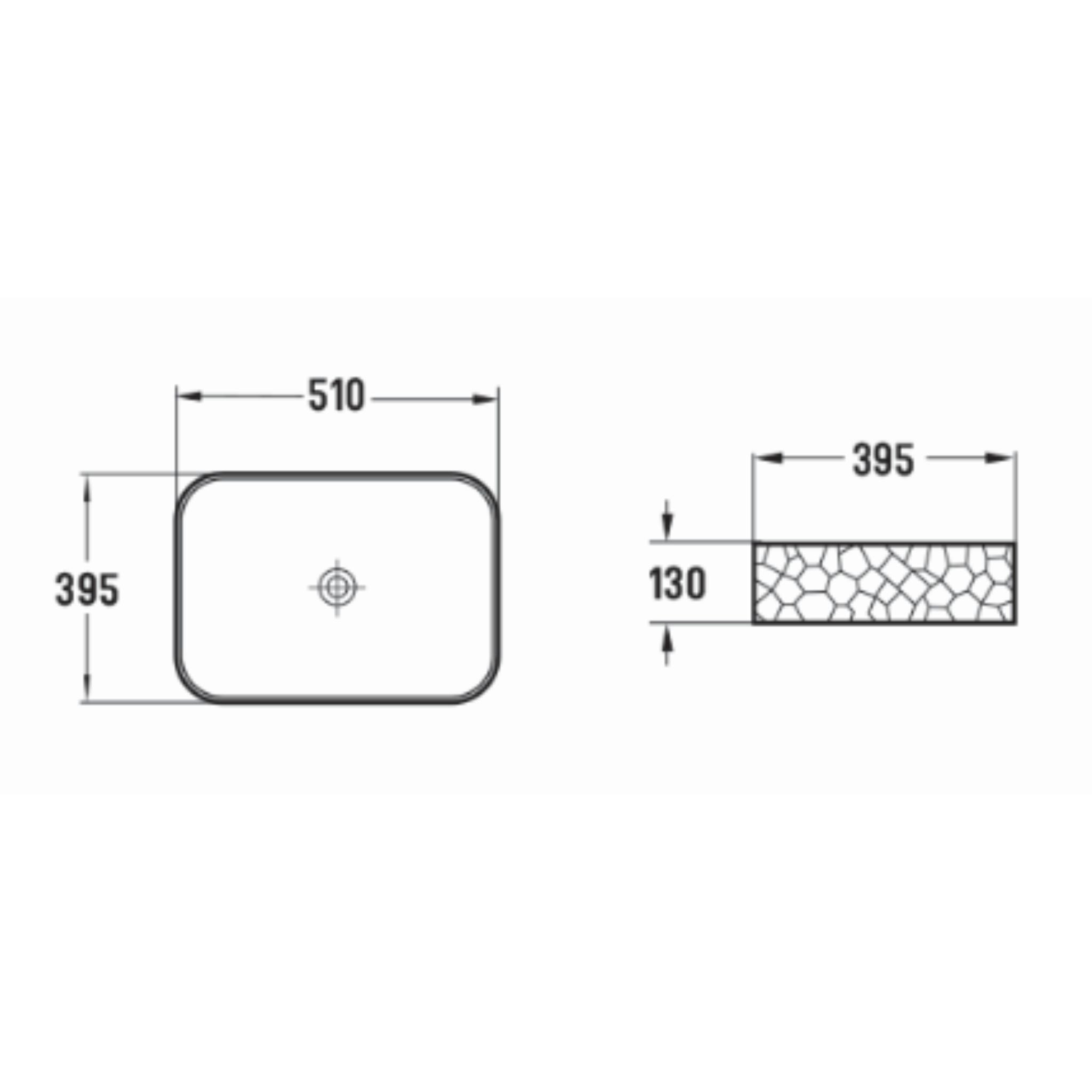 INFINITY ABOVE COUNTER CERAMIC BASIN RECTANGULAR MATTE WHITE 510MM