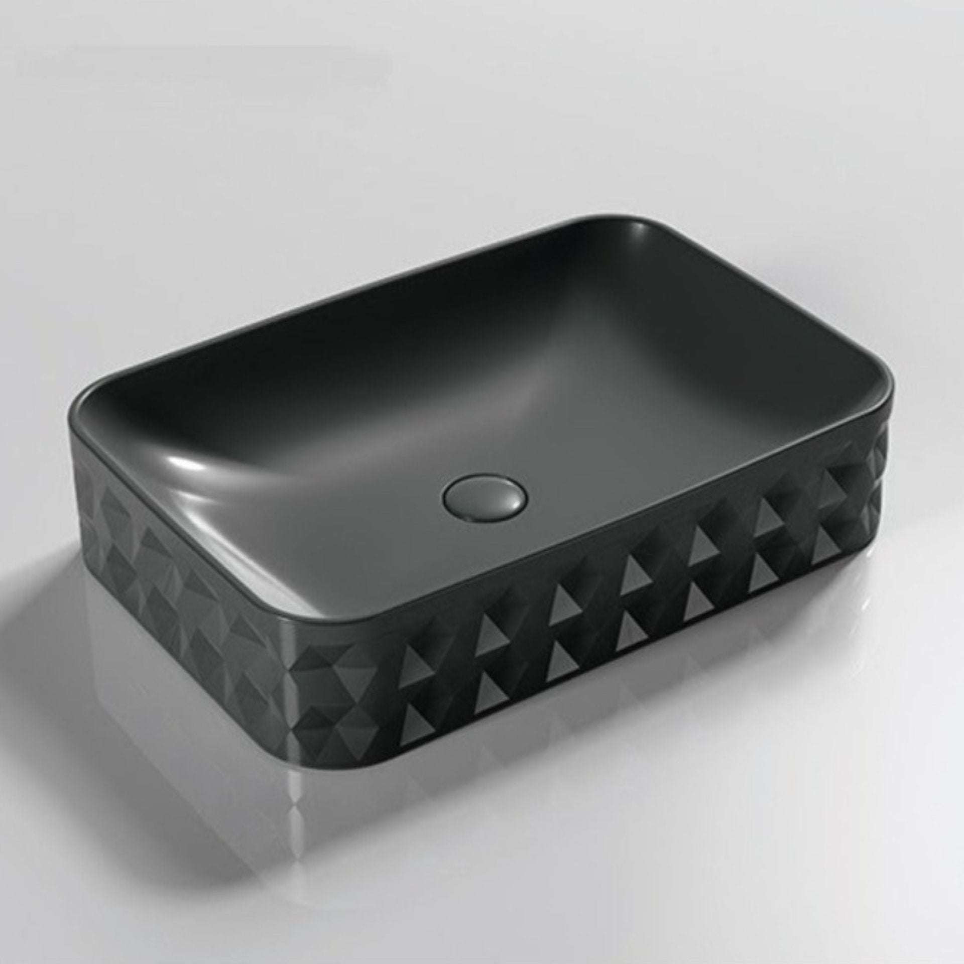 INFINITY ABOVE COUNTER CERAMIC BASIN RECTANGULAR MATTE BLACK 600MM