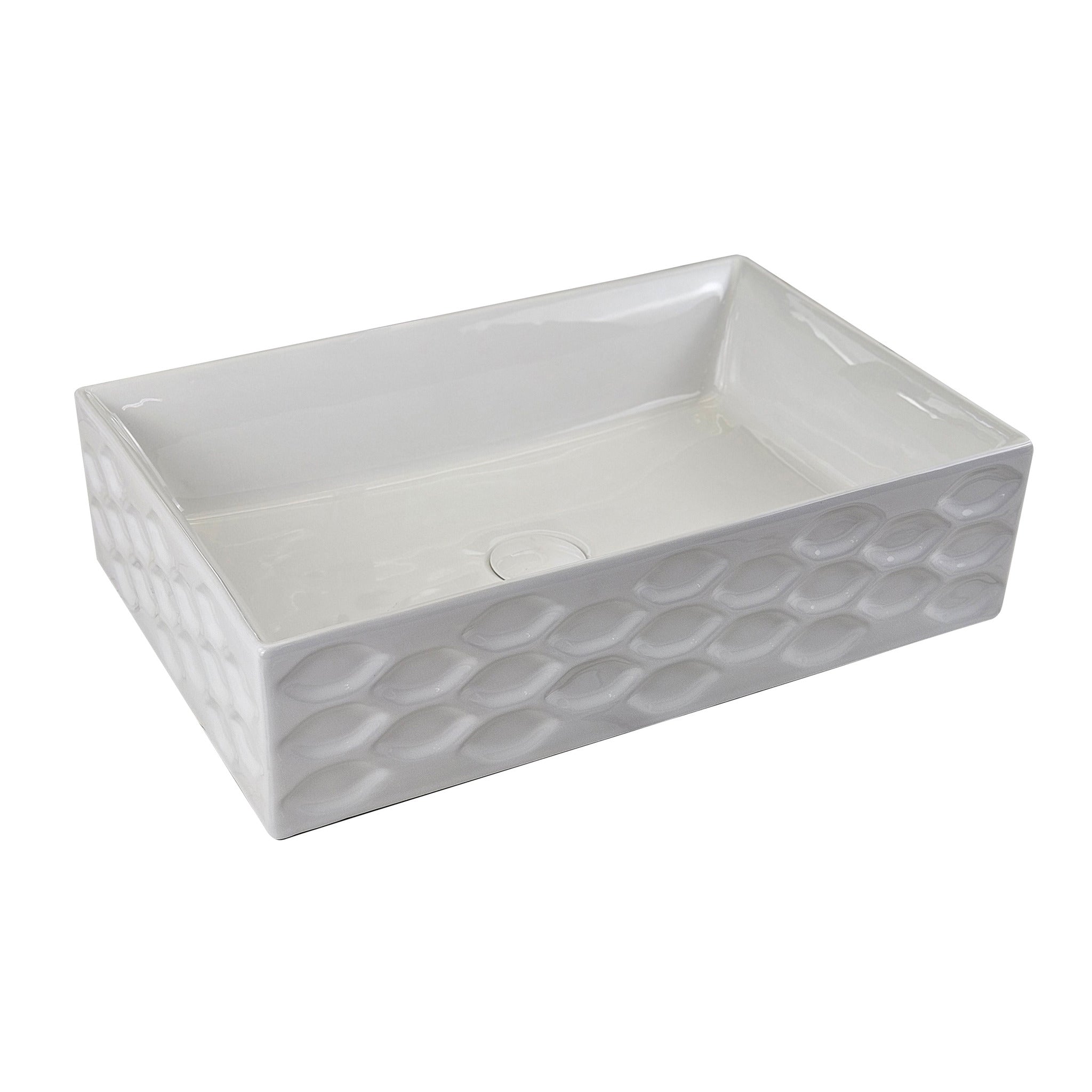 Infinity IA104 rectangular textured above-counter ceramic basin in gloss white, isolated view