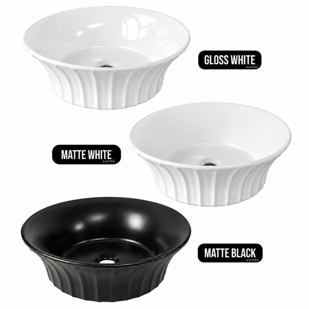 INFINITY CERAMIC BASIN ABOVE COUNTER ROUND MATTE WHITE 395MM