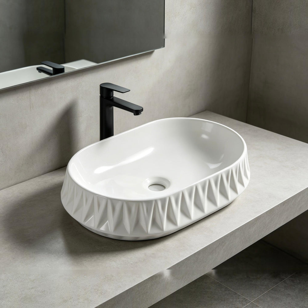 INFINITY CERAMIC BASIN ABOVE COUNTER OVAL MATTE WHITE 530MM