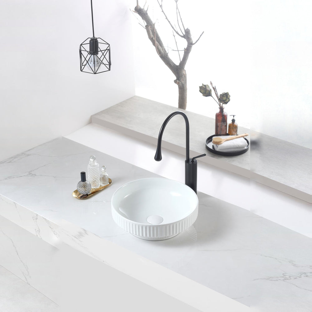 INFINITY CERAMIC BASIN ABOVE COUNTER ROUND MATTE WHITE 365MM