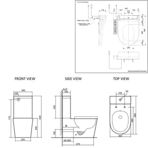 TOTO S2 WASHLET W/ SIDE CONTROL AND INSPIRE RIMLESS BTW TOILET SUITE PACKAGE D-SHAPED GLOSS WHITE