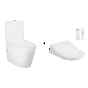 TOTO S5 WASHLET W/ REMOTE CONTROL AND INSPIRE RIMLESS BTW TOILET SUITE PACKAGE D-SHAPED GLOSS WHITE