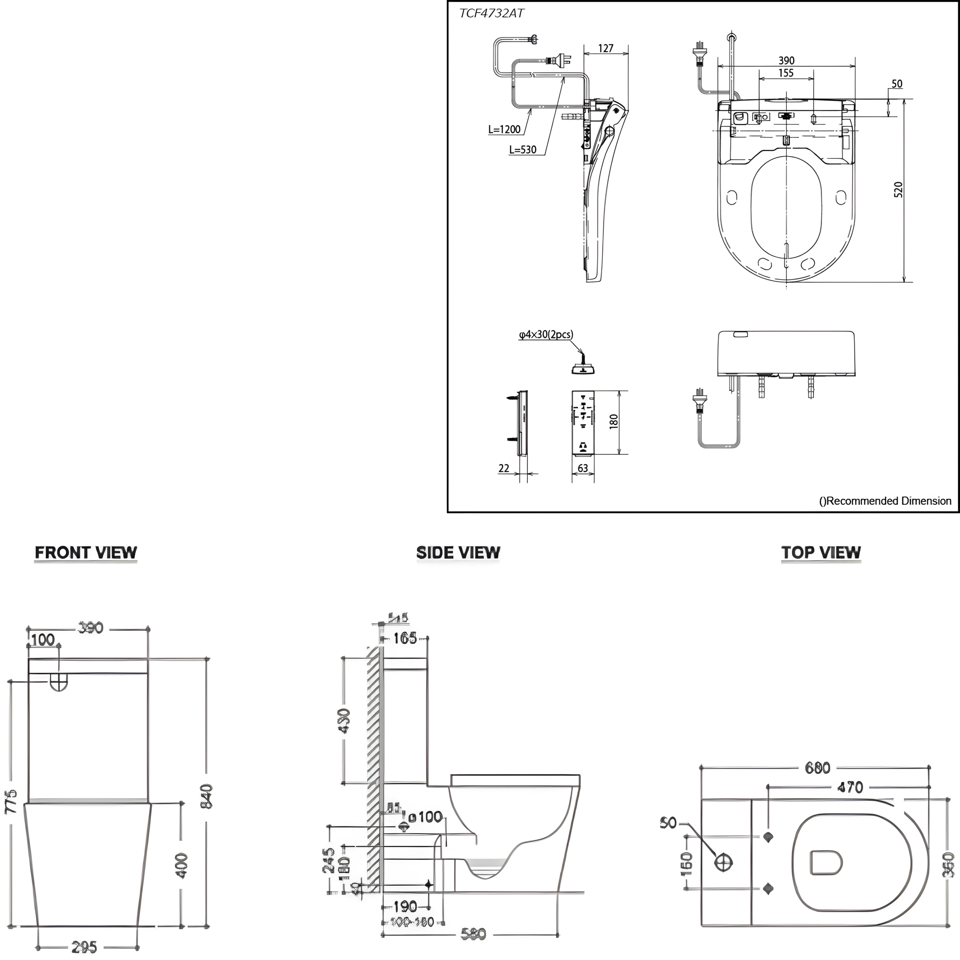 TOTO WASHLET W/ REMOTE CONTROL AND INSPIRE AUTOLID RIMLESS BTW TOILET SUITE PACKAGE D-SHAPE GLOSS WHITE