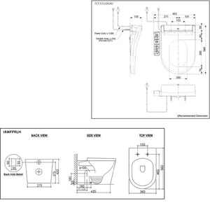 TOTO S2 WASHLET W/ SIDE CONTROL AND INSPIRE WALL FACED RIMLESS TOILET PACKAGE D-SHAPED GLOSS WHITE