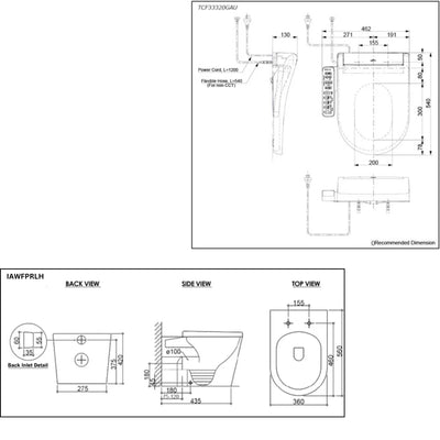 TOTO S2 WASHLET W/ SIDE CONTROL AND INSPIRE WALL FACED RIMLESS TOILET PACKAGE D-SHAPED GLOSS WHITE