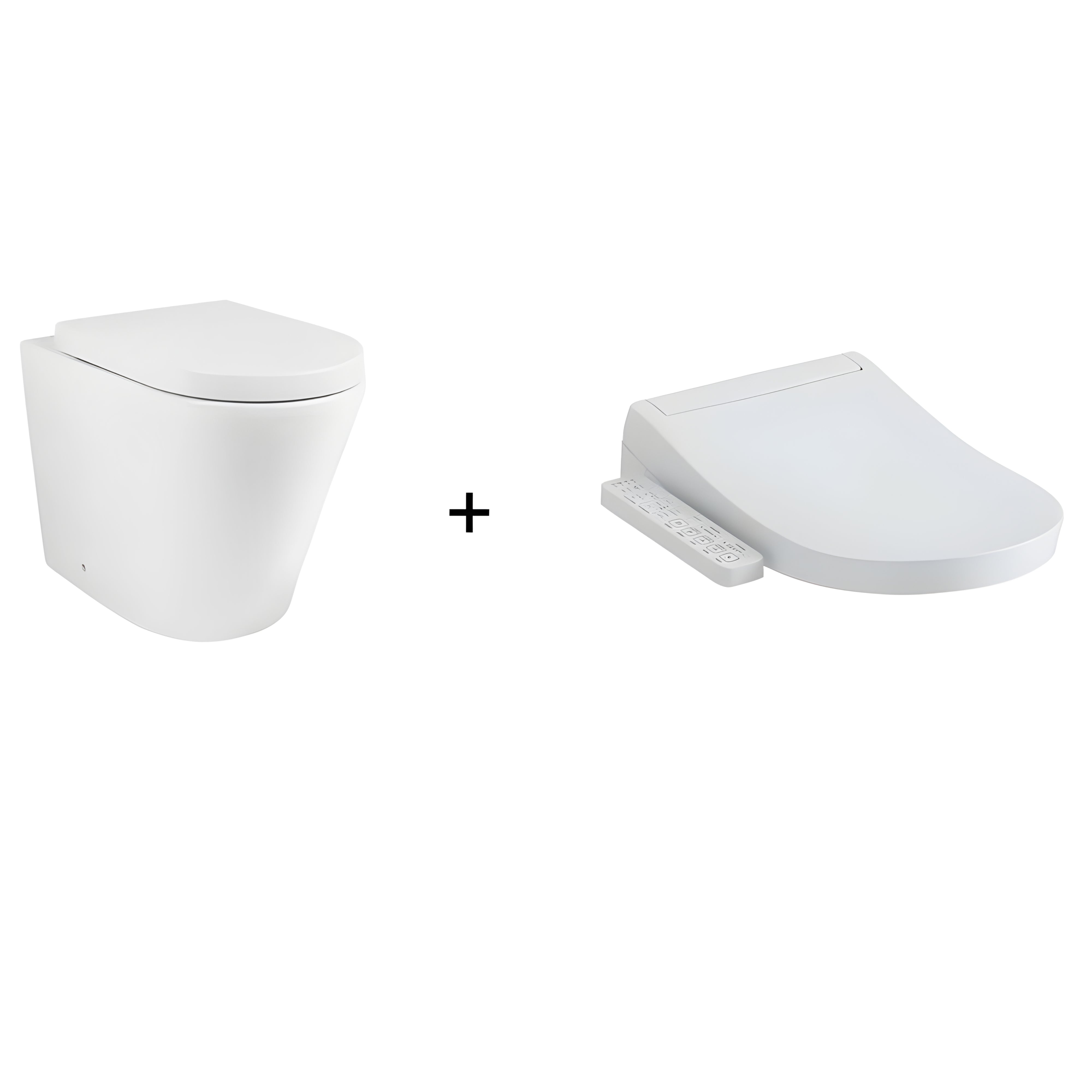 TOTO S2 WASHLET W/ SIDE CONTROL AND INSPIRE WALL FACED RIMLESS TOILET PACKAGE D-SHAPED GLOSS WHITE