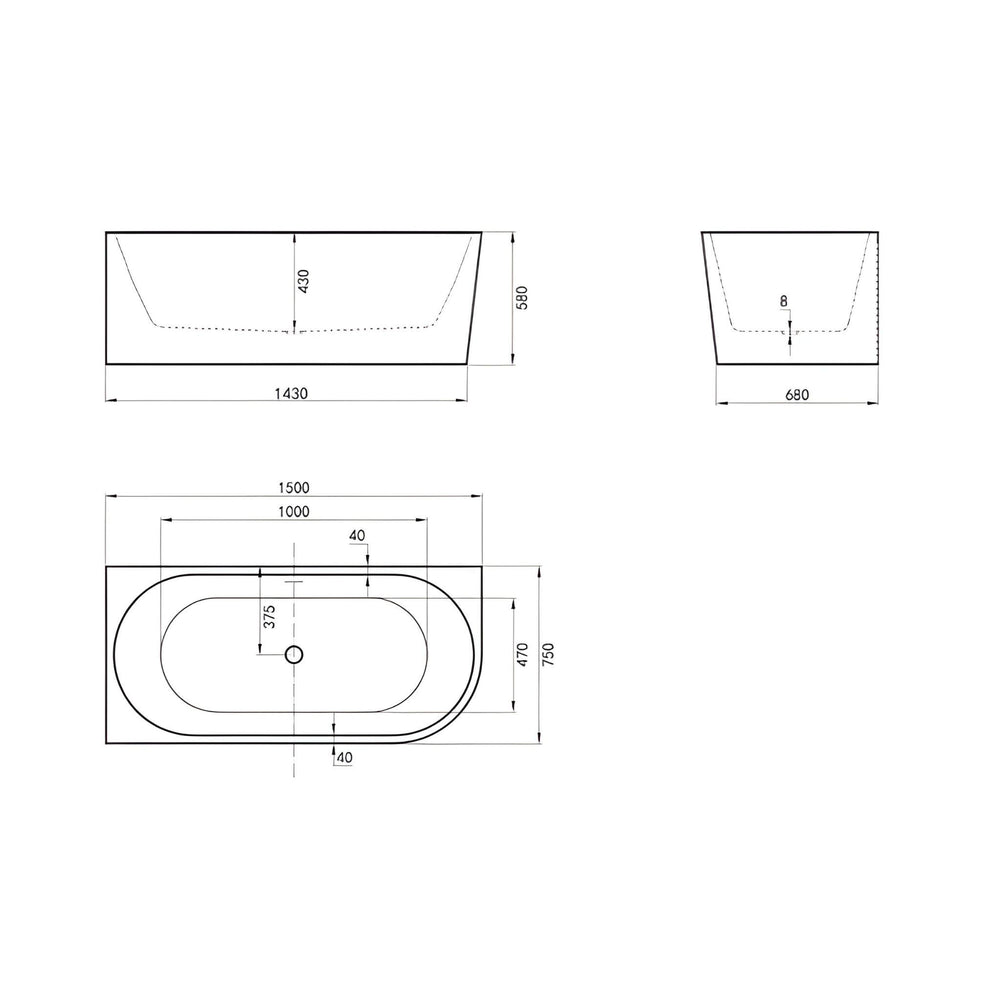 INSPIRE BACK-TO-WALL LEFT CORNER BATHTUB WITH OVERFLOW GLOSS WHITE 1500MM