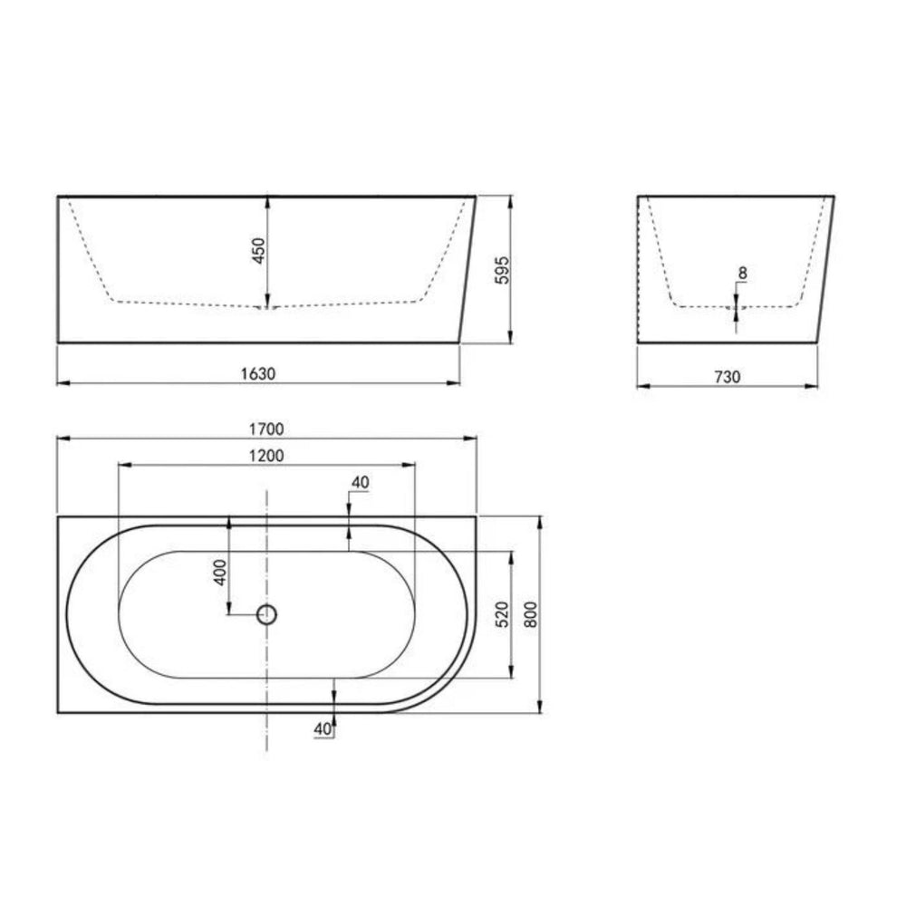 INSPIRE BACK-TO-WALL LEFT CORNER BATHTUB GLOSS WHITE 1700MM