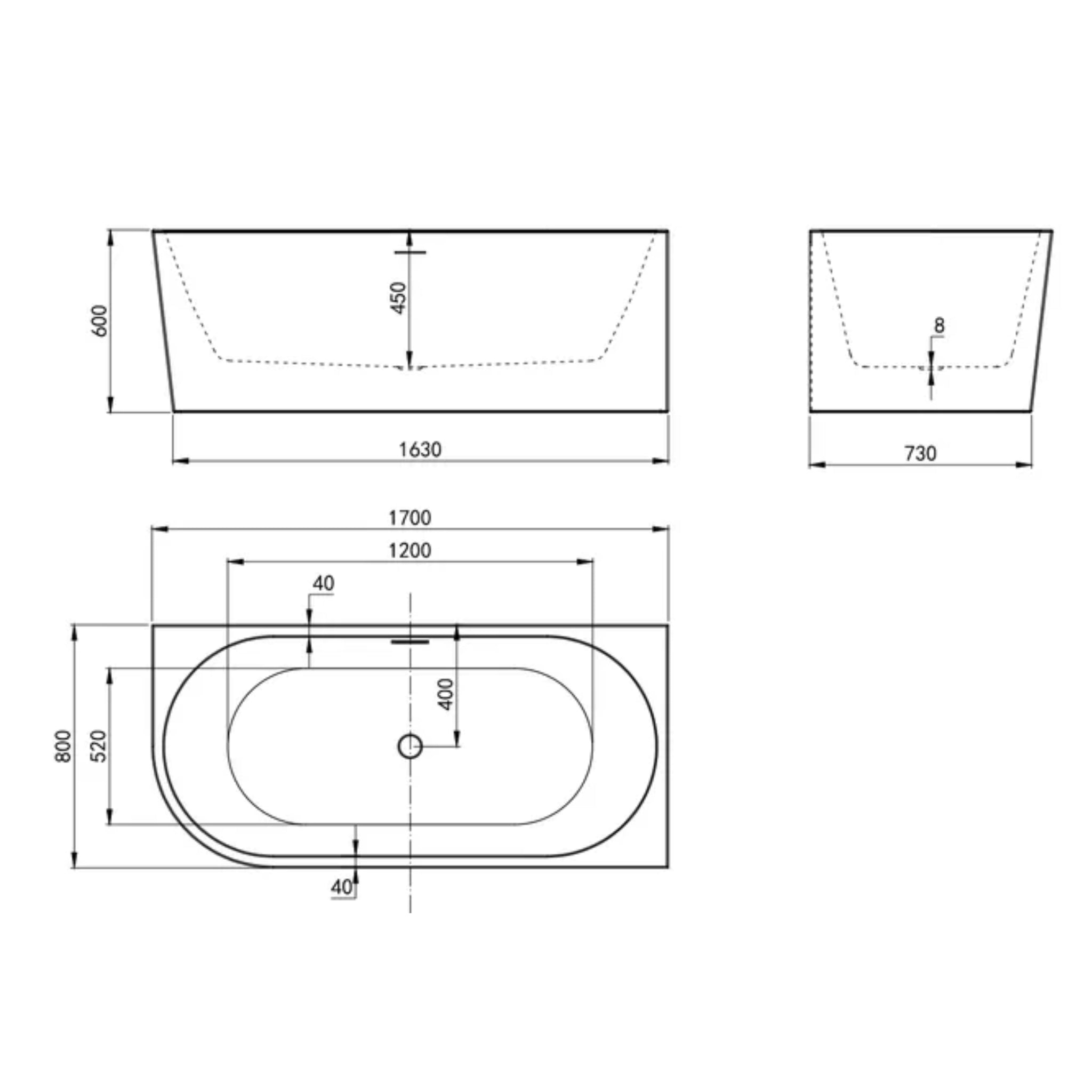 INSPIRE BACK-TO-WALL RIGHT CORNER BATHTUB WITH OVERFLOW GLOSS WHITE (AVAILABLE IN 1500MM AND 1700MM)