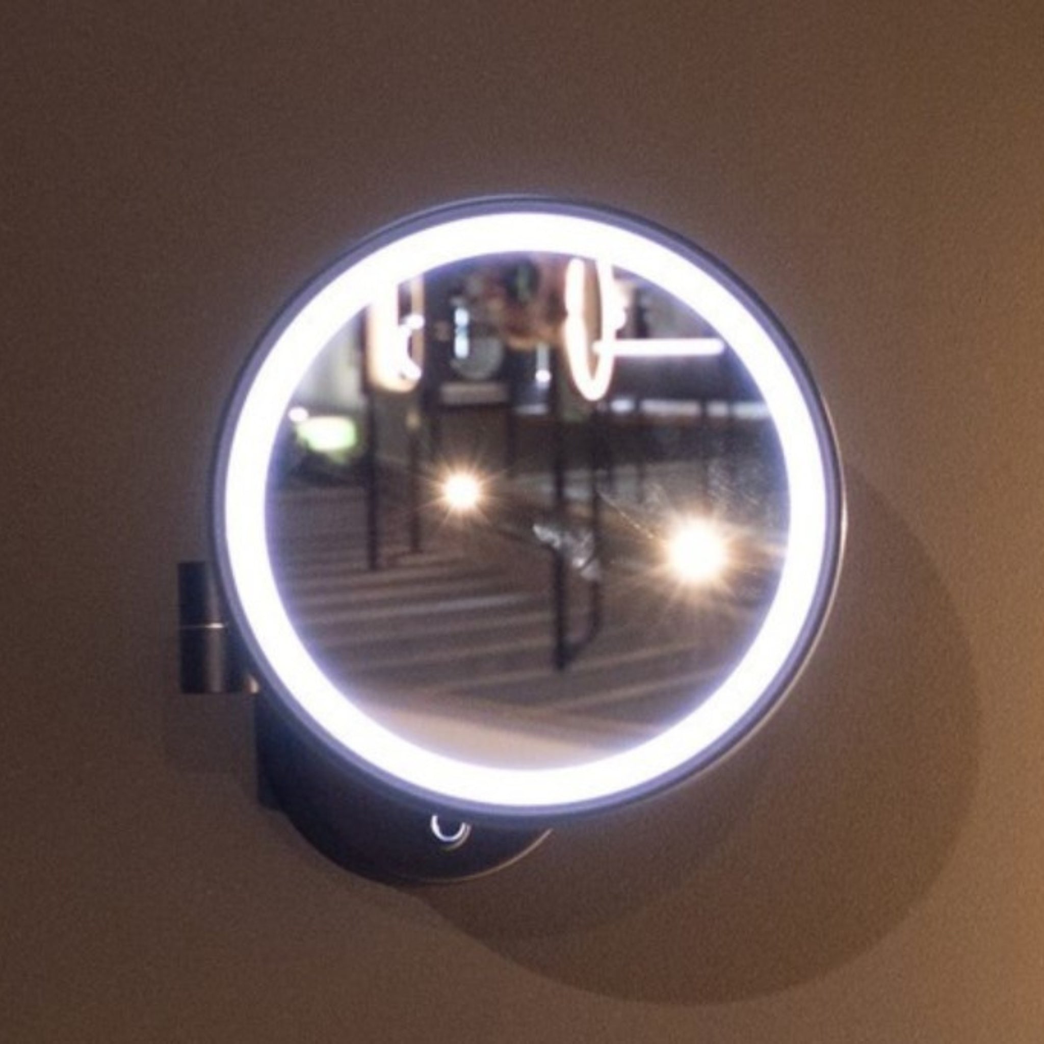 REMER ILLUSION ROUND LED MAGNIFYING MIRROR WITH ADJUSTABLE SWIVEL ARM MATTE BLACK 203X203MM