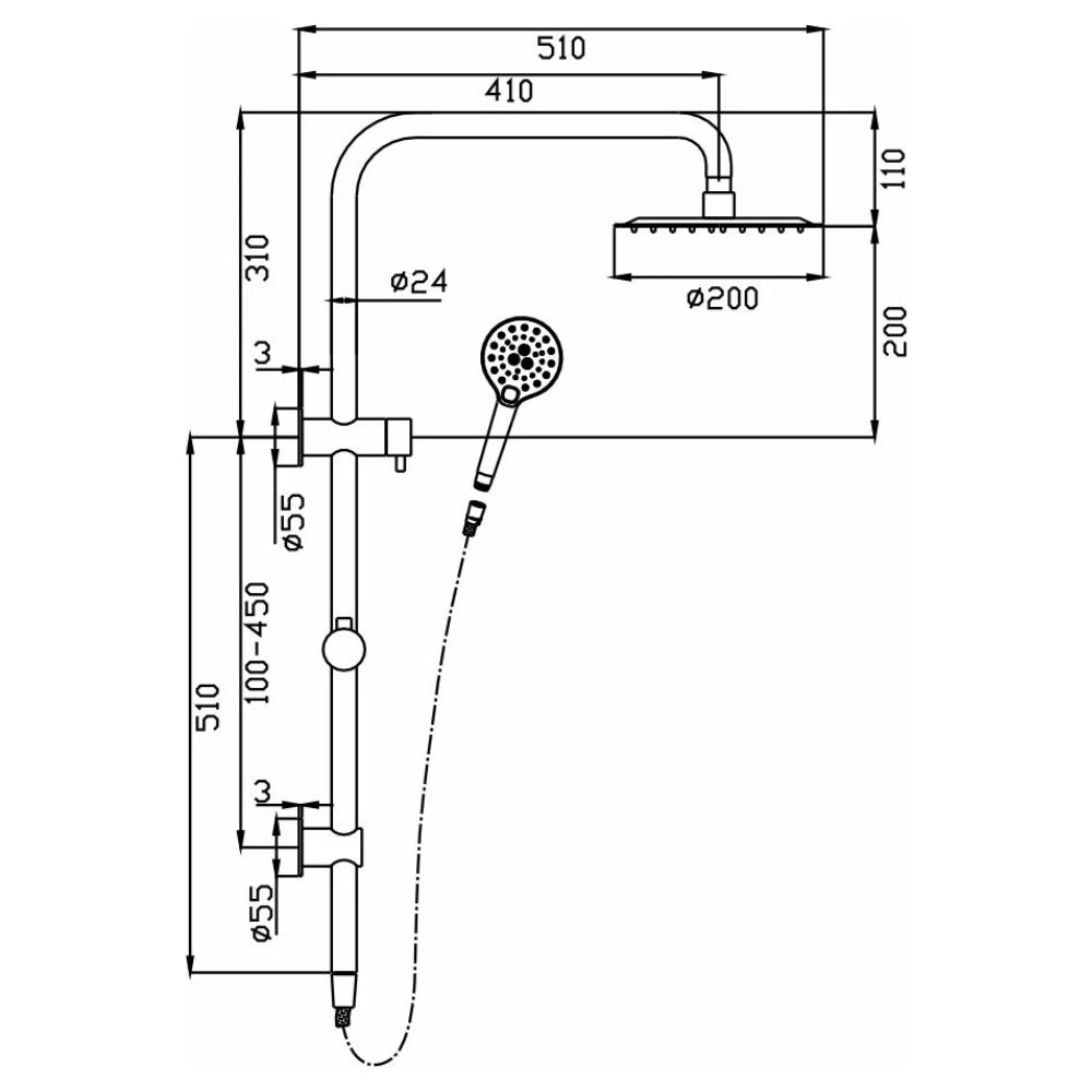 HELLYCAR IDEAL SHOWER SYSTEM WITH RAIL BRUSHED GUN METAL