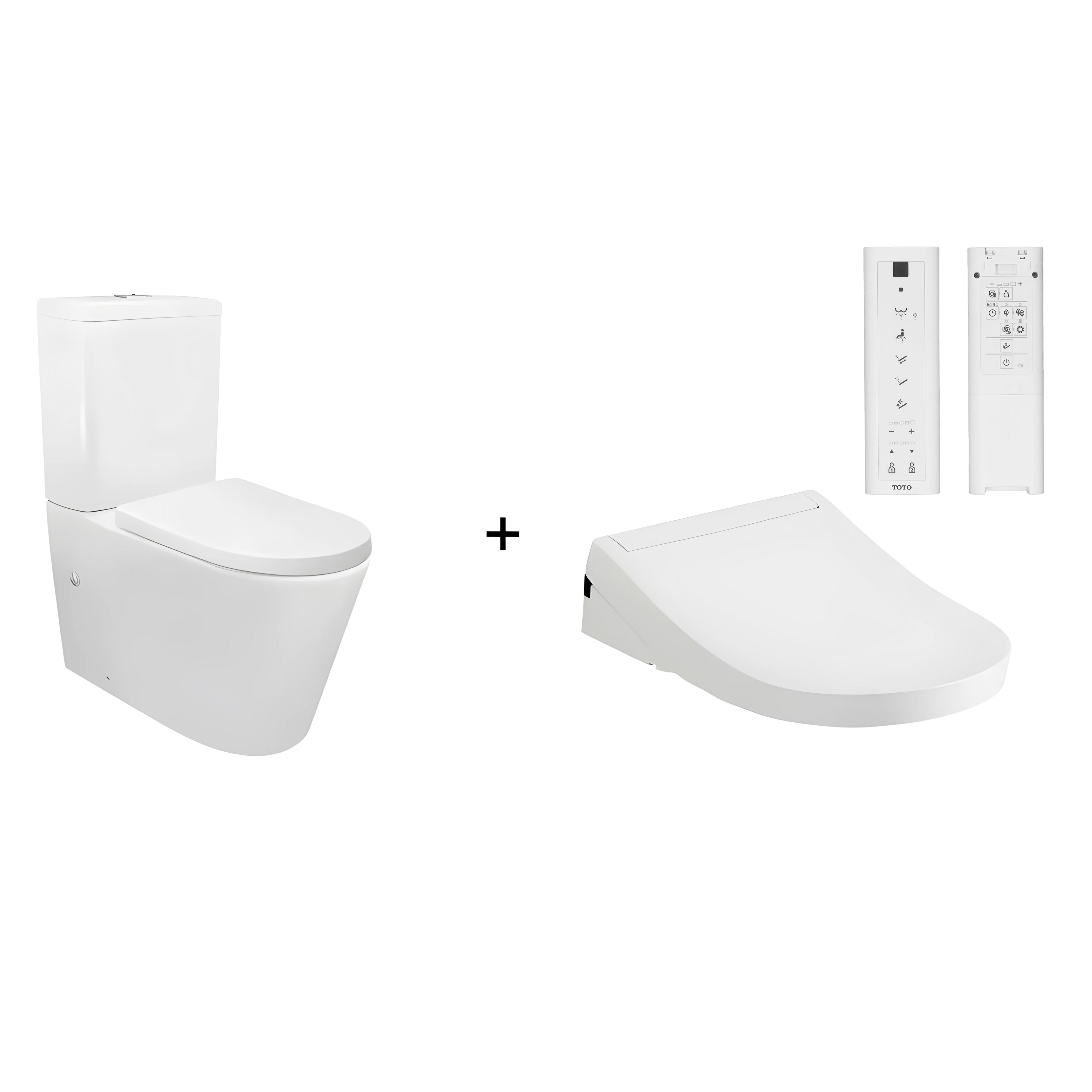 TOTO S5 WASHLET W/ REMOTE CONTROL AND INSPIRE TORNADO TOILET SUITE PACKAGE D-SHAPED GLOSS WHITE