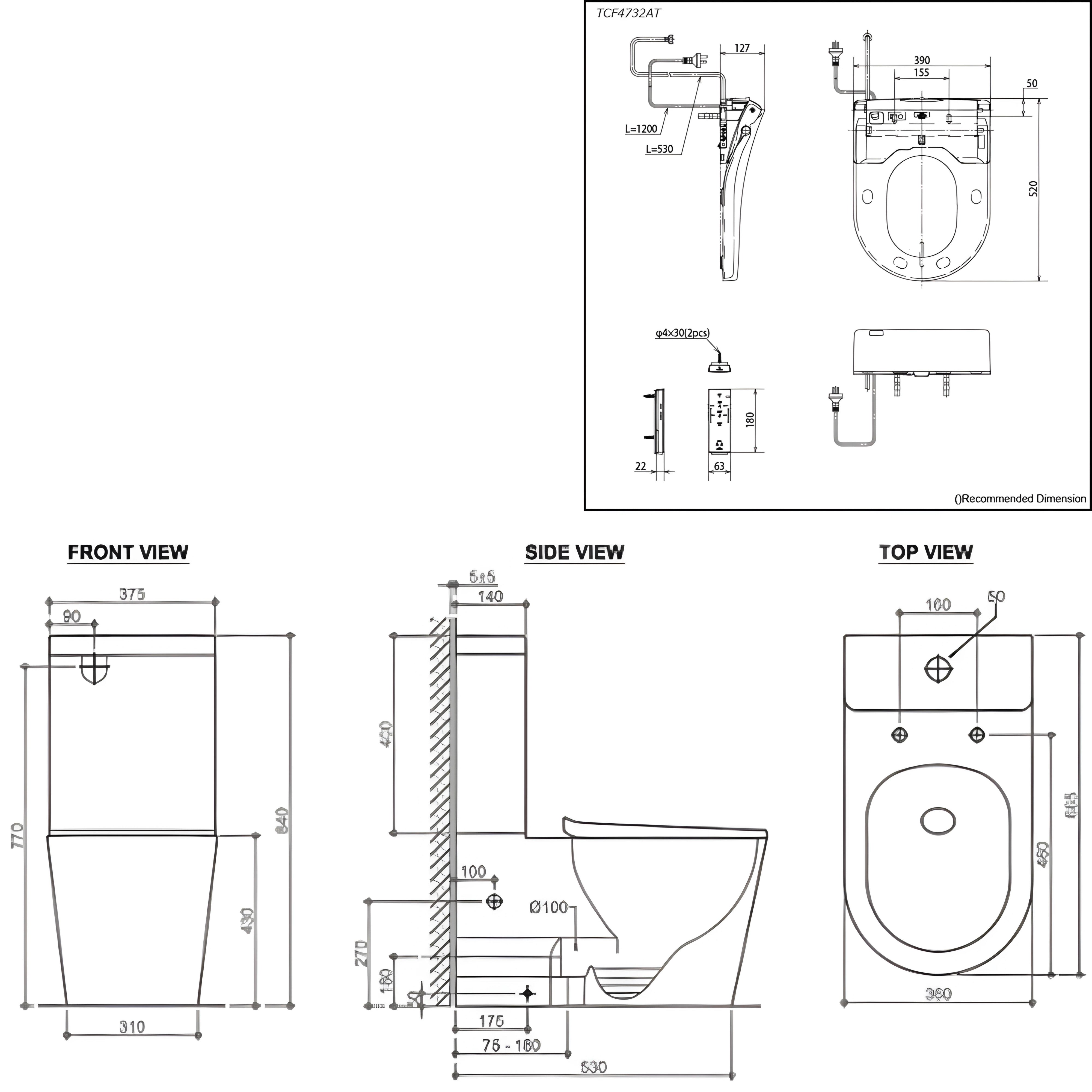 TOTO WASHLET W/ REMOTE CONTROL AND AUTOLID INSPIRE TORNADO TOILET SUITE PACKAGE D-SHAPE GLOSS WHITE