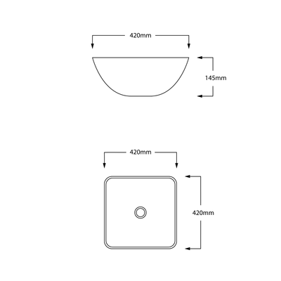 INFINITY GLASS ART BASIN SQUARE ABOVE COUNTER GREY 420MM