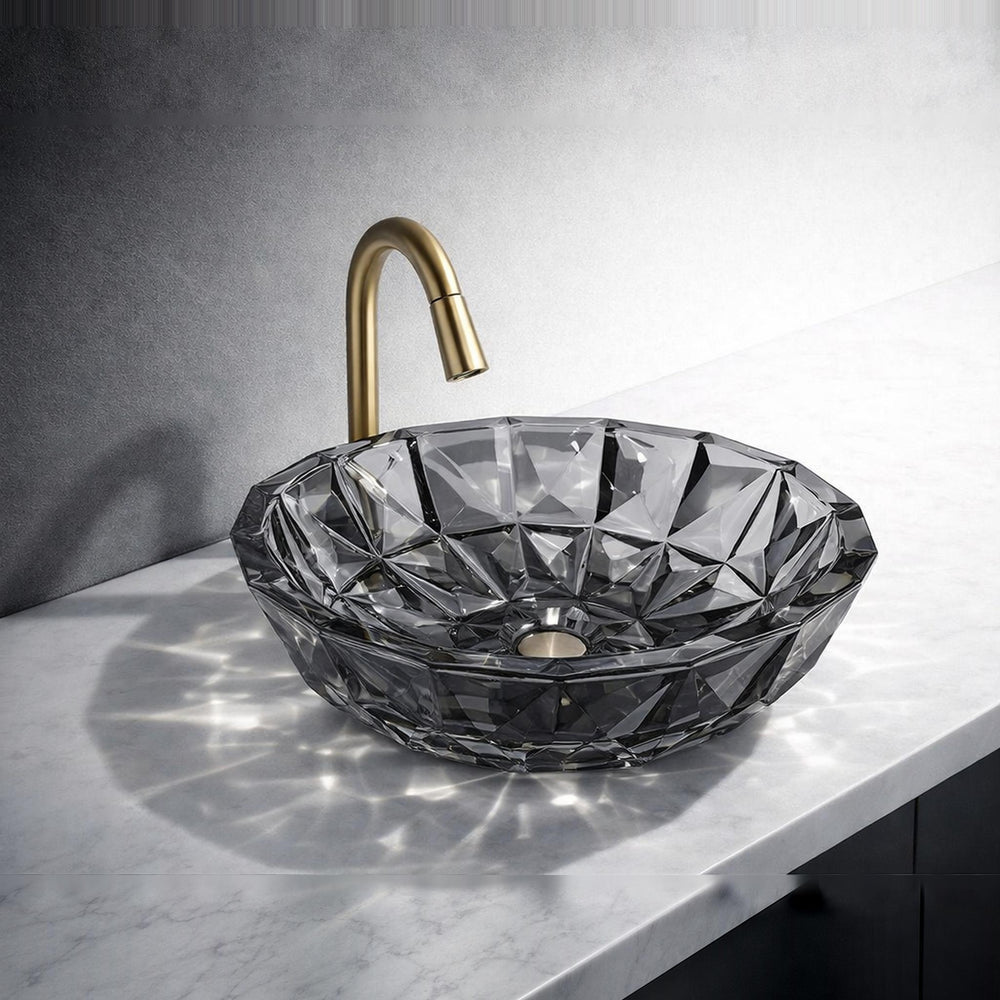 INFINITY TEMPERED GLASS ART BASIN ABOVE COUNTER ROUND BLACK 400MM