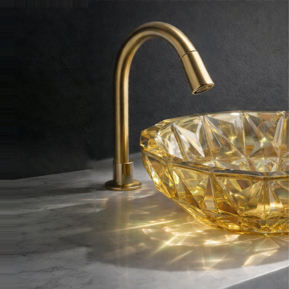 INFINITY TEMPERED GLASS ART BASIN ABOVE COUNTER ROUND GOLD 400MM