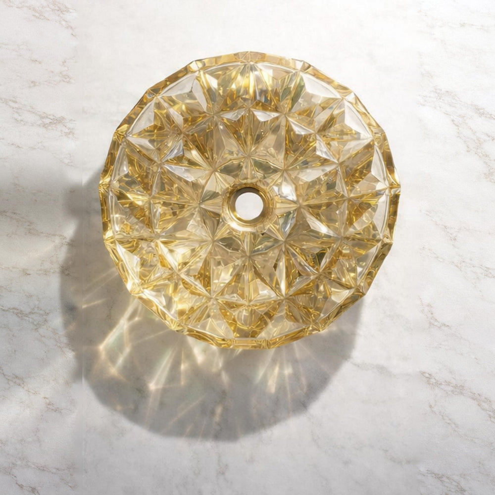 INFINITY TEMPERED GLASS ART BASIN ABOVE COUNTER ROUND GOLD 400MM