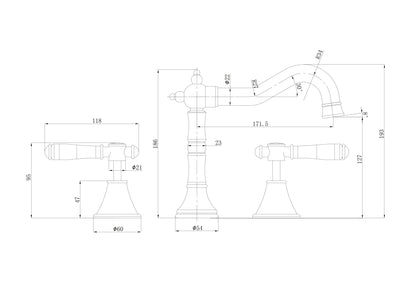 IKON CLASICO LEAD FREE THREE PIECE BASIN SET 186MM MATTE BLACK (BRASS HANDLE)