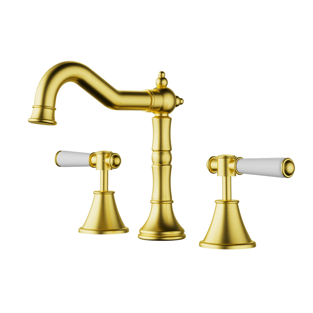 IKON CLASICO THREE PIECE BASIN SET 186MM BRUSHED GOLD (CERAMIC HANDLE)