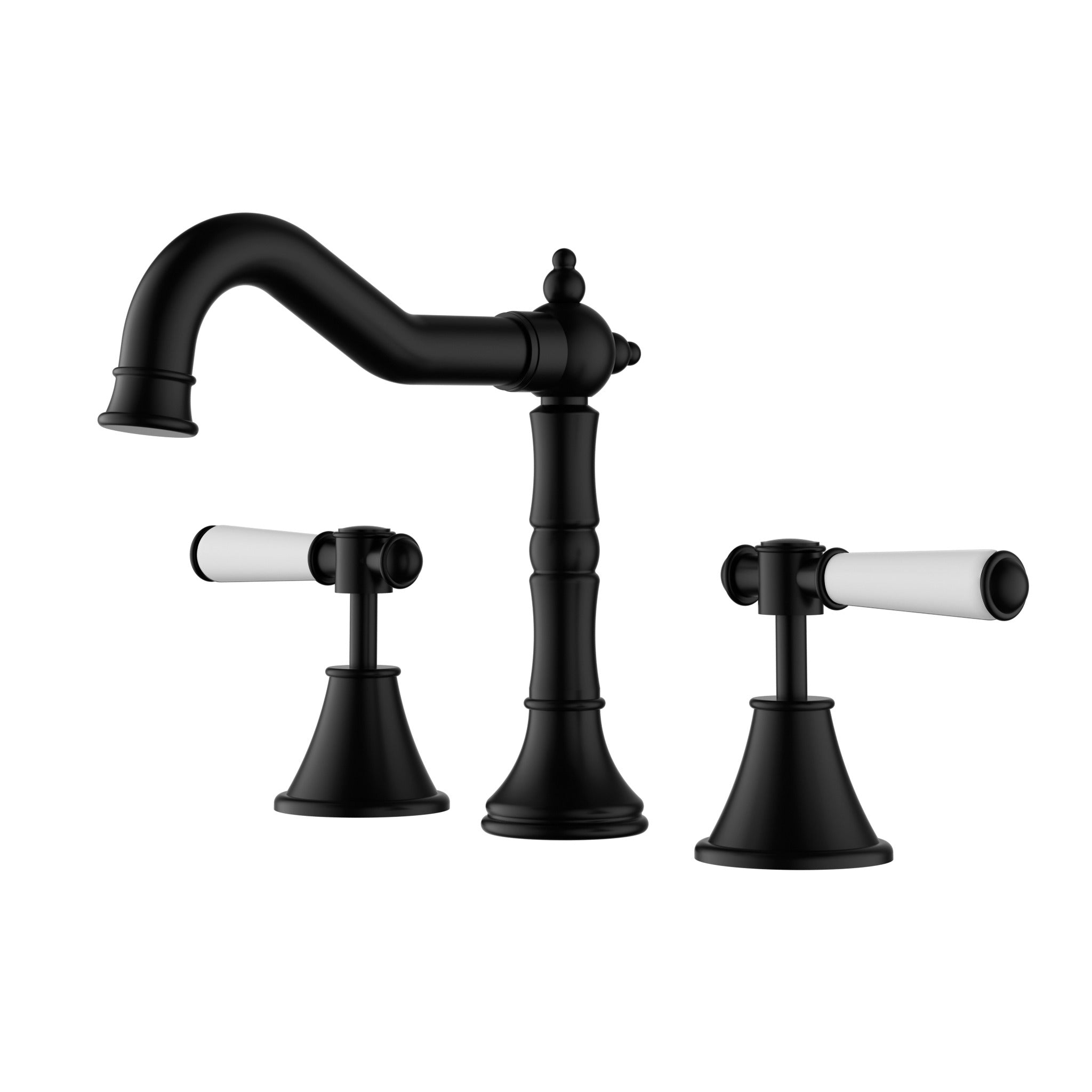 IKON CLASICO LEAD FREE THREE PIECE BASIN SET 186MM MATTE BLACK (CERAMIC HANDLE)