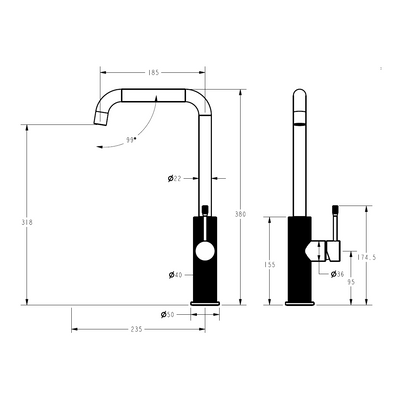 IKON LINIE LEAD FREE SINK MIXER 380MM BRUSHED GOLD