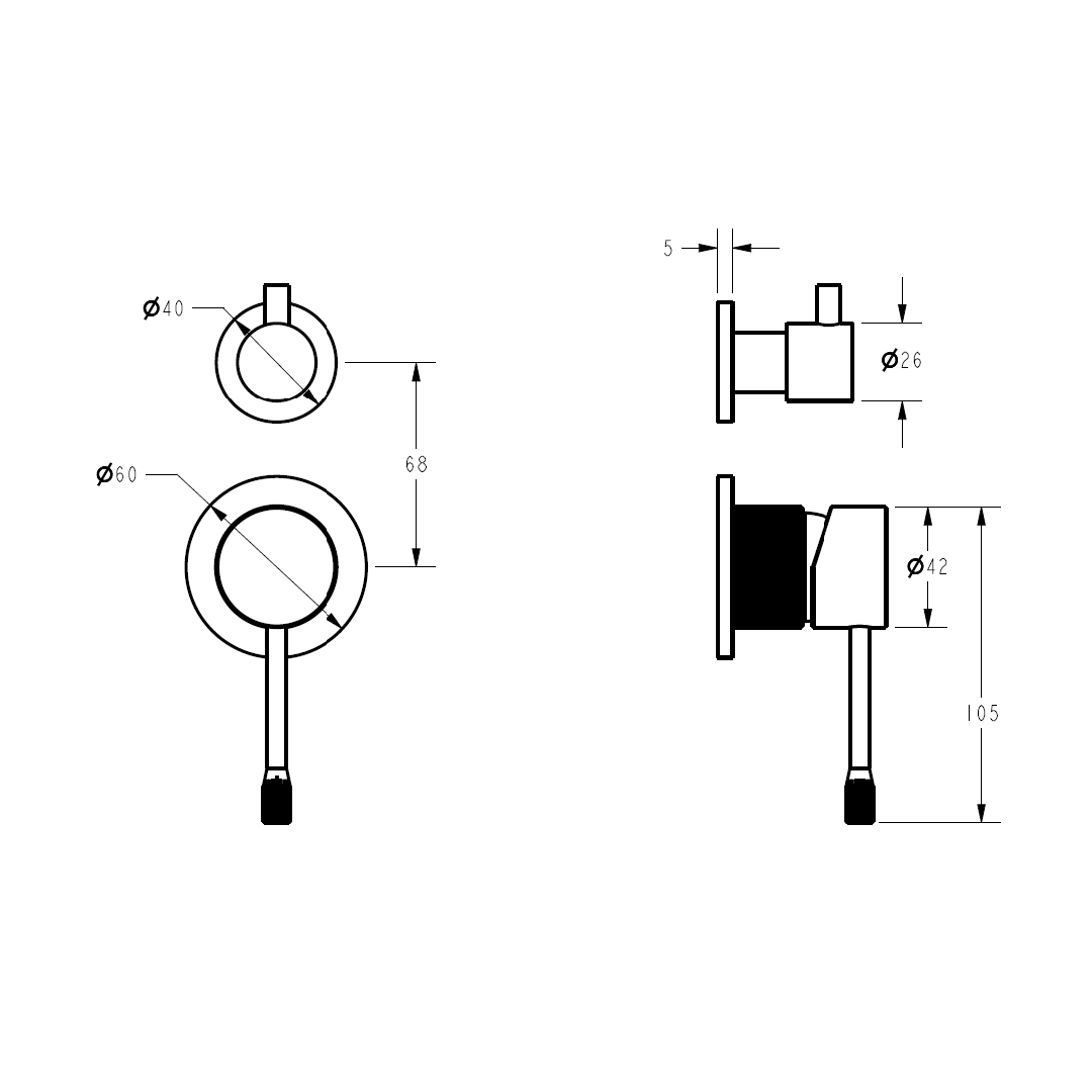 IKON LINIE LEAD FREE WALL DIVERTER MIXER TRIM KIT WITH BODY MATTE BLACK