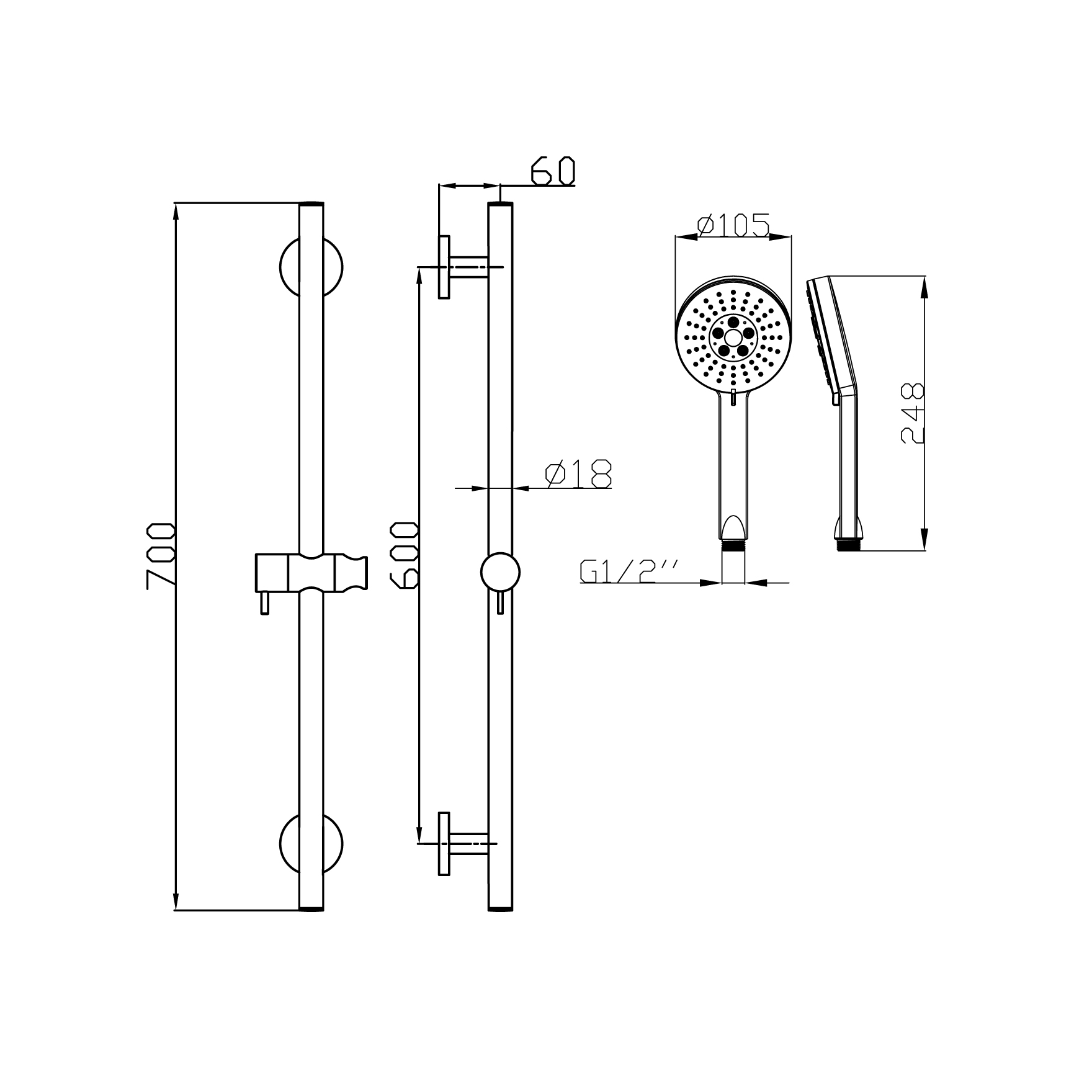 IKON OTUS RAIL SHOWER 700MM CHROME