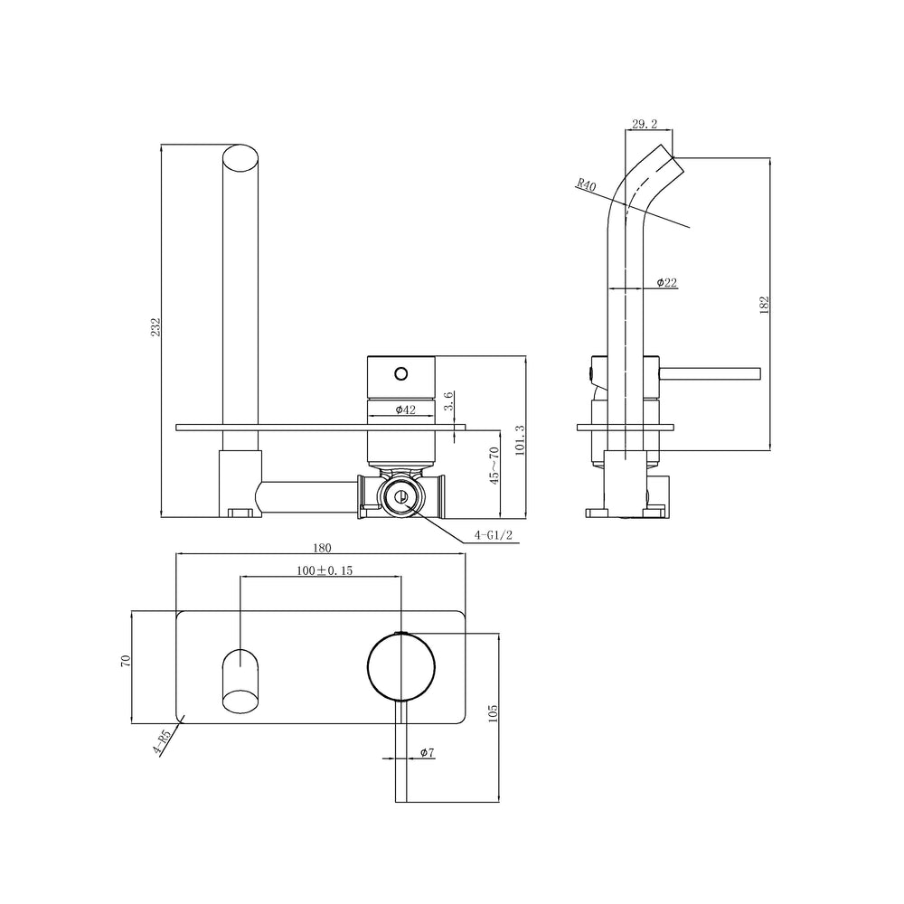 IKON OTUS LEAD FREE SLIMLINE LEVER UP WALL BASIN MIXER TRIM KIT WITH BODY 180MM CHROME