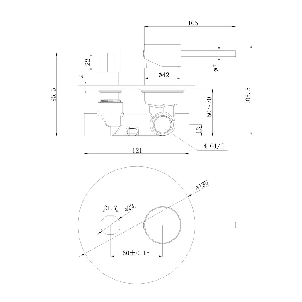 IKON OTUS SLIMLINE WALL MIXER DIVERTER TRIM KIT WITH BODY 135MM CHROME